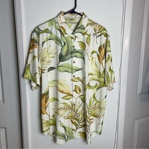 Tommy Bahama Mens Size L Hawaiian Aloha Shirt Yellow Green Floral 100% Silk